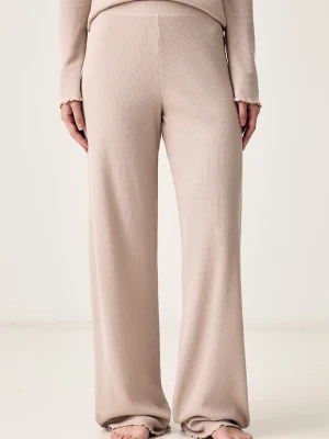 BOSS spodnie piżamowe damskie z bawełną Cosy Waffle Pants beżowy