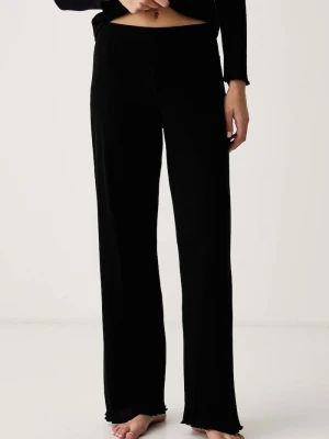 BOSS spodnie piżamowe damskie z bawełną Cosy Waffle Pants czarny