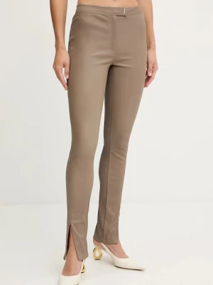 BOSS spodnie skórzane damskie kolor brązowy dopasowane high waist 50541926