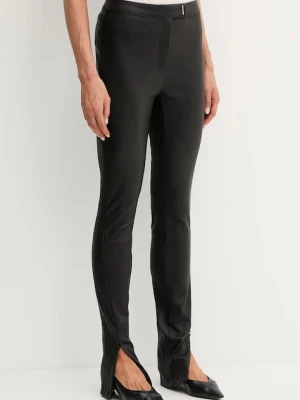 BOSS spodnie skórzane damskie kolor czarny dopasowane high waist 50541926