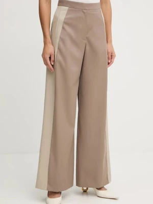 BOSS spodnie wełniane damskie kolor beżowy szerokie high waist 50543410