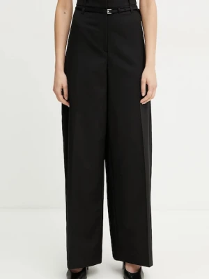 BOSS spodnie wełniane damskie kolor czarny szerokie high waist 50537404