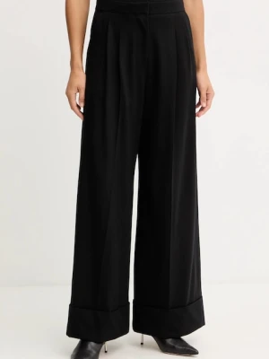 BOSS spodnie wełniane damskie kolor czarny szerokie high waist 50550804
