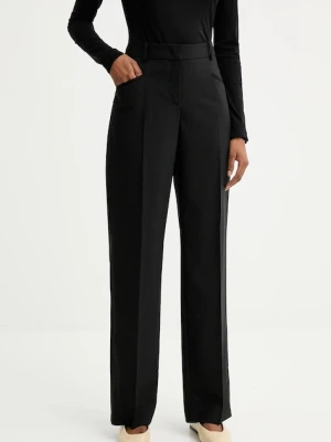 BOSS spodnie wełniane damskie kolor czarny szerokie medium waist 50546613