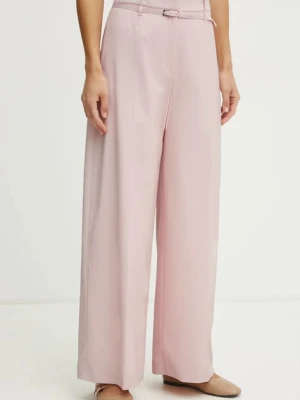 BOSS spodnie wełniane damskie kolor różowy szerokie high waist 50537404