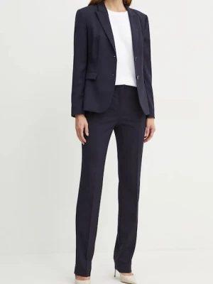 BOSS spodnie wełniane kolor granatowy proste high waist 50490045