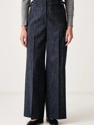BOSS spodnie wide leg damskie z wełną Tamilly niebieski