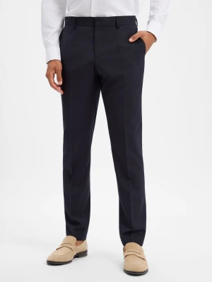 BOSS spodnie z czystej wełny z modułowego zestawu Mężczyźni Slim Fit wełna ze strzyży niebieski