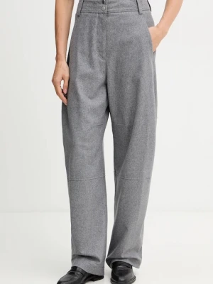 BOSS spodnie z dodatkiem wełny damskie kolor szary fason chinos high waist 50548109