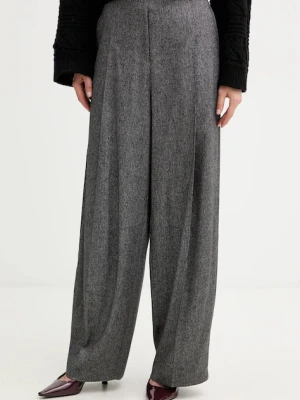 BOSS spodnie z domieszką wełny damskie kolor szary proste high waist 50548212