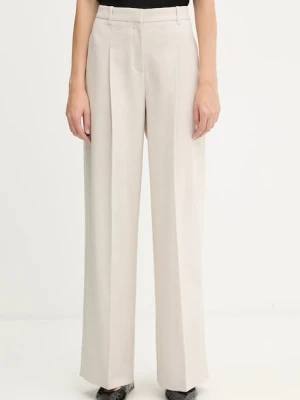 BOSS spodnie z wełną damskie kolor biały proste high waist 50548280