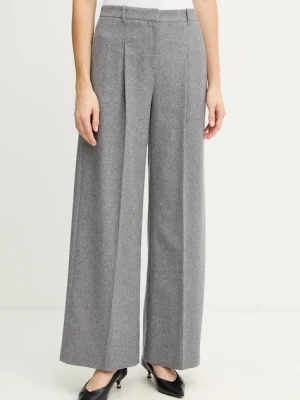 BOSS spodnie z wełną damskie kolor szary proste high waist 50548280