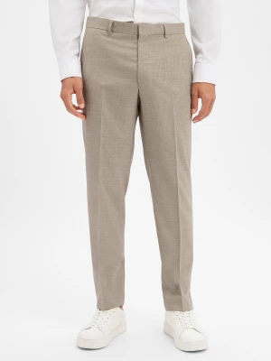 BOSS Spodnie z wełny dziewiczej - Leon Mężczyźni Regular Fit Sztuczne włókno brązowy marmurkowy,