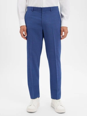 BOSS Spodnie z wełny dziewiczej - Leon Mężczyźni Regular Fit Sztuczne włókno niebieski jednolity,
