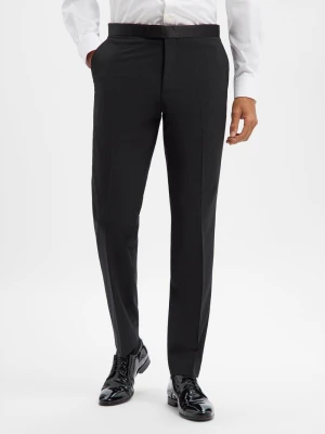 BOSS Spodnie z zawartością wełny dziewiczej - Leon Tux Mężczyźni Regular Fit czarny