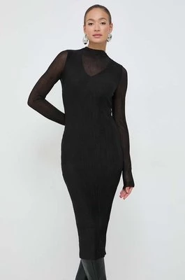 BOSS sukienka kolor czarny midi dopasowana