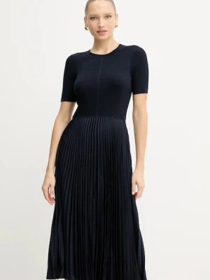 BOSS sukienka kolor granatowy midi rozkloszowana 50535658