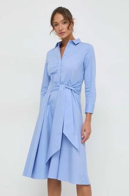 BOSS sukienka kolor niebieski maxi rozkloszowana 50519209