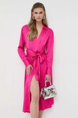 BOSS sukienka kolor różowy midi rozkloszowana