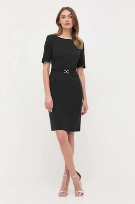 BOSS sukienka wełniana kolor czarny mini dopasowana