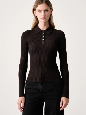 BOSS sweter damski wełniany Faelina brązowy