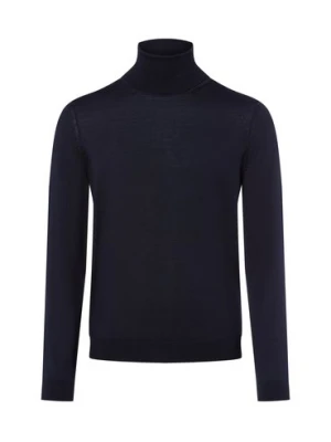 BOSS Sweter męski Mężczyźni wełna ze strzyży niebieski jednolity,