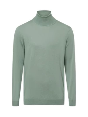 BOSS Sweter męski Mężczyźni wełna ze strzyży zielony jednolity,