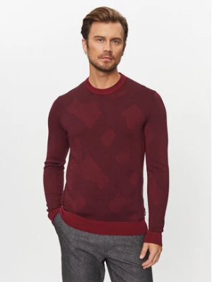 Boss Sweter Motivo DARK RED Bordowy Regular Fit
