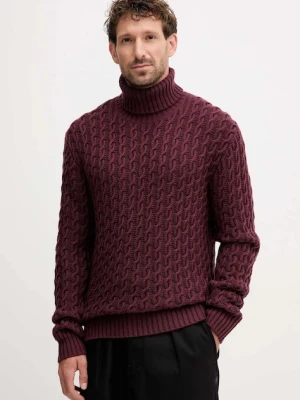 BOSS sweter wełniany BECKHAM X BOSS męski kolor bordowy z golferm 50554338