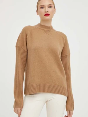 BOSS sweter wełniany damski kolor beżowy