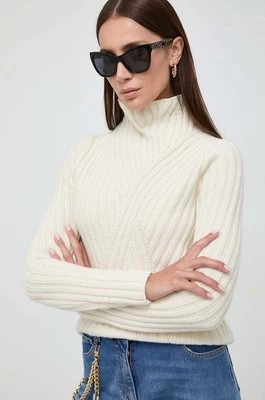 BOSS sweter wełniany damski kolor beżowy ciepły z półgolfem