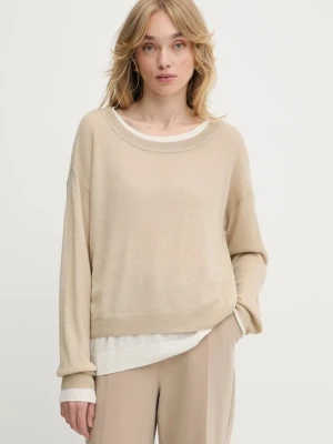 BOSS sweter wełniany damski kolor beżowy lekki 50542875