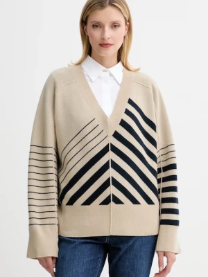 BOSS sweter wełniany damski kolor beżowy lekki 50542884