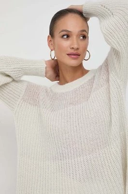 BOSS sweter wełniany damski kolor beżowy lekki