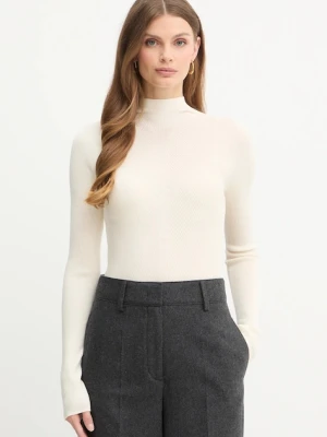 BOSS sweter wełniany damski kolor beżowy lekki z półgolfem 50549166