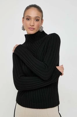 BOSS sweter wełniany damski kolor czarny ciepły z półgolfem
