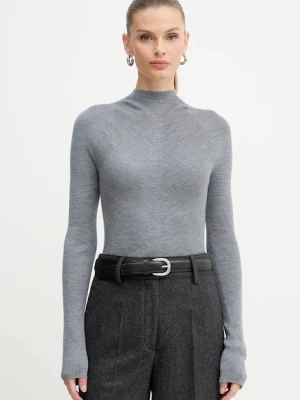 BOSS sweter wełniany damski kolor szary lekki z półgolfem 50549166