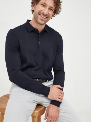 BOSS sweter wełniany kolor granatowy
