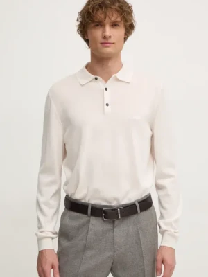 BOSS sweter wełniany męski kolor beżowy lekki