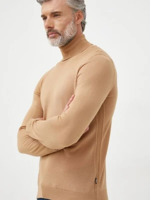 BOSS sweter wełniany męski kolor beżowy lekki z golferm 50468262