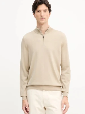 BOSS sweter wełniany męski kolor beżowy lekki z półgolfem 50528300
