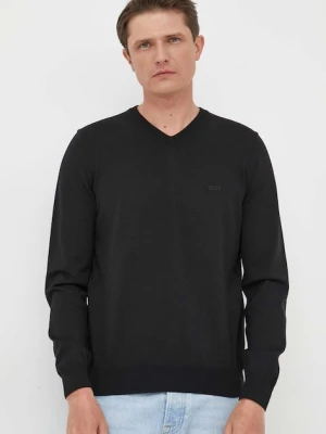 BOSS sweter wełniany męski kolor czarny lekki