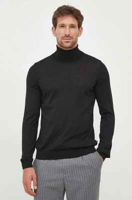 BOSS sweter wełniany męski kolor czarny lekki z golferm 50468262