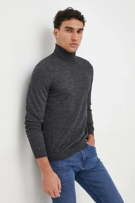 BOSS sweter wełniany męski kolor czarny lekki z golferm 50468262