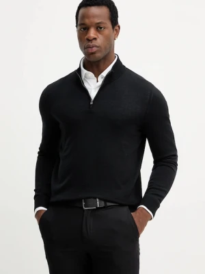 BOSS sweter wełniany męski kolor czarny lekki z półgolfem 50528300