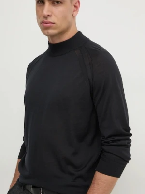 BOSS sweter wełniany męski kolor czarny lekki z półgolfem 50531154