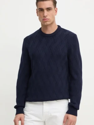 BOSS sweter wełniany męski kolor granatowy lekki 50526895