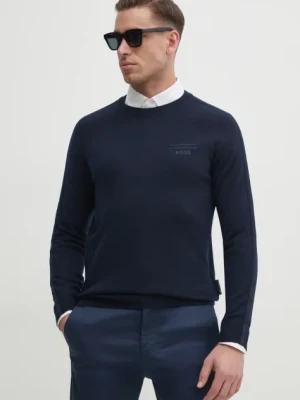 BOSS sweter wełniany męski kolor granatowy lekki 50531197