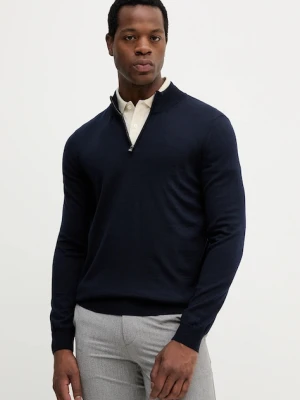 BOSS sweter wełniany męski kolor granatowy lekki z półgolfem 50528300