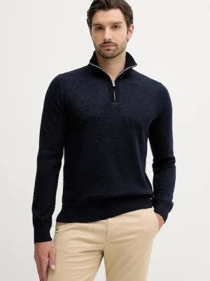 BOSS sweter wełniany męski kolor granatowy z półgolfem 50543155